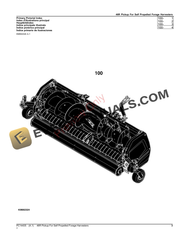 John Deere 46R Pickup For Self Propelled Forage Harvesters Parts Catalog PC14435 14NOV23 4 John Deere 46R Pickup For Self Propelled Forage Harvesters Parts Catalog PC14435 14NOV23-3
