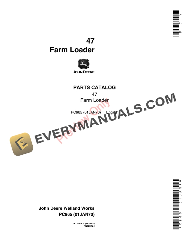 John Deere 47 Farm Loader Parts Catalog PC965 01JAN70-1