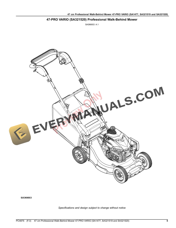 John Deere 47 cm Professional Walk-Behind Mower 47 Parts Catalog PC4875 31MAR20 6 John Deere 47 cm Professional Walk-Behind Mower 47 Parts Catalog PC4875 31MAR20-5