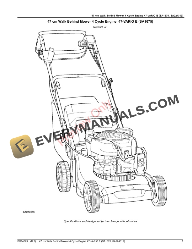 John Deere 47 cm Walk Behind Mower 4 Cycle Engine 47 Parts Catalog PC14029 13JUL20-3