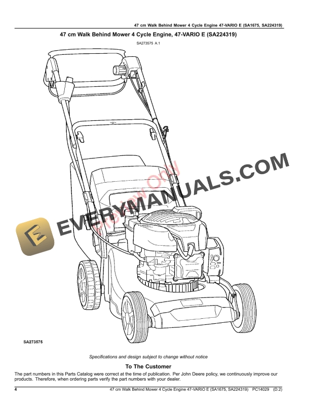 John Deere 47 cm Walk Behind Mower 4 Cycle Engine 47 Parts Catalog PC14029 13JUL20-4