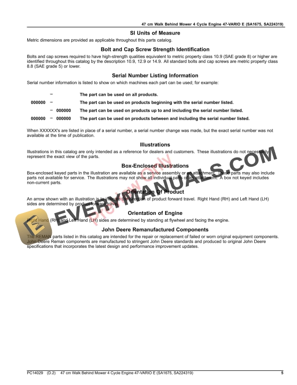 John Deere 47 cm Walk Behind Mower 4 Cycle Engine 47 Parts Catalog PC14029 13JUL20-5