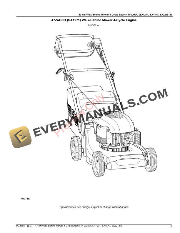 John Deere 47 cm Walk-Behind Mower 4-Cycle Engine 47 Parts Catalog PC4786 25MAY22-3