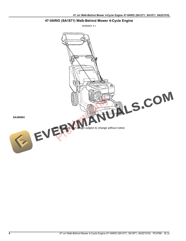 John Deere 47 cm Walk-Behind Mower 4-Cycle Engine 47 Parts Catalog PC4786 25MAY22-4