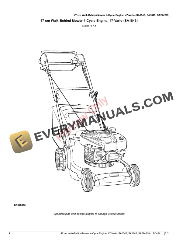 John Deere 47 cm Walk-Behind Mower 4-Cycle Engine, 47 Parts Catalog PC4941 31MAR20-4