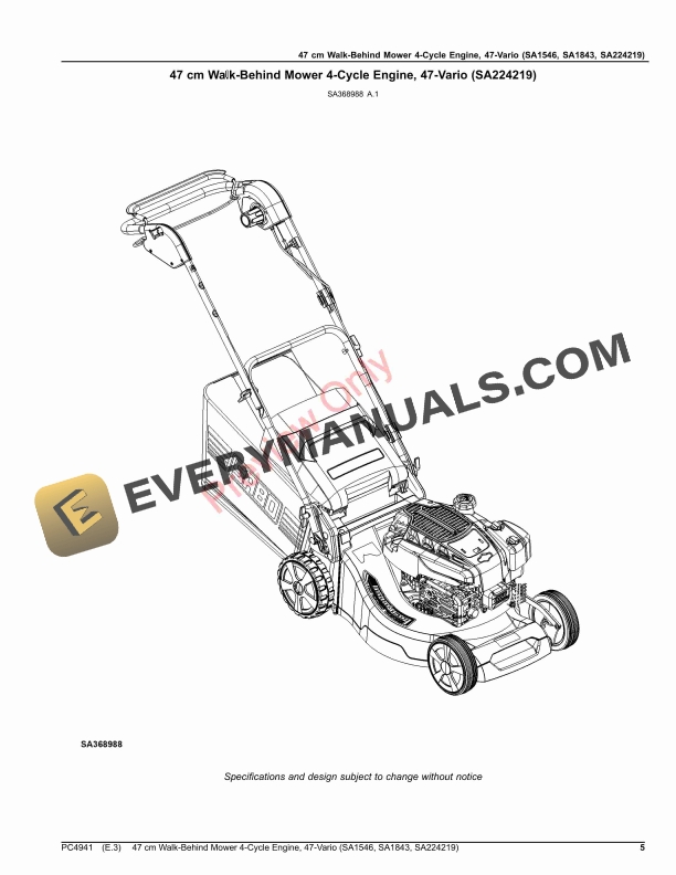 John Deere 47 cm Walk-Behind Mower 4-Cycle Engine, 47 Parts Catalog PC4941 31MAR20-5
