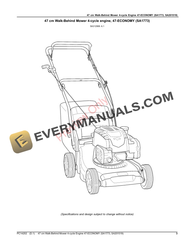 John Deere 47 cm Walk-Behind Mower 4-cycle Engine 47 Parts Catalog PC14202 31MAR20-3