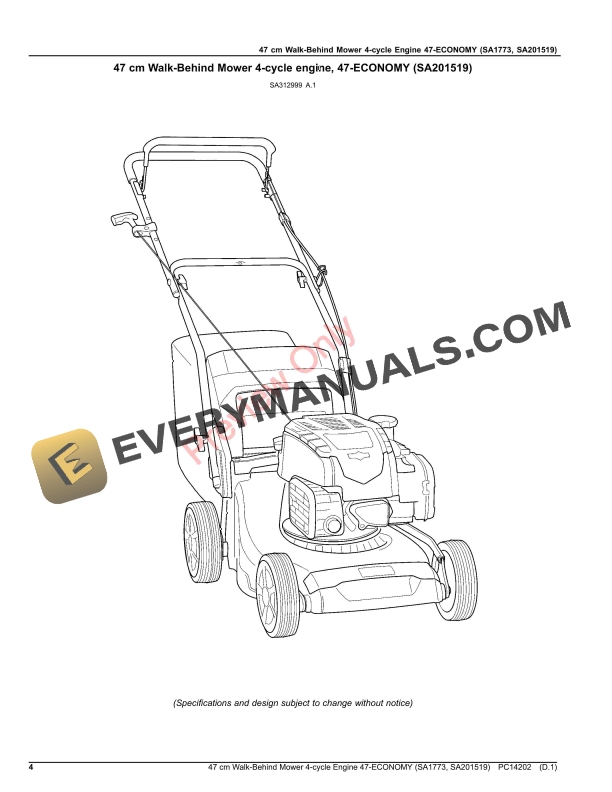 John Deere 47 cm Walk-Behind Mower 4-cycle Engine 47 Parts Catalog PC14202 31MAR20-4