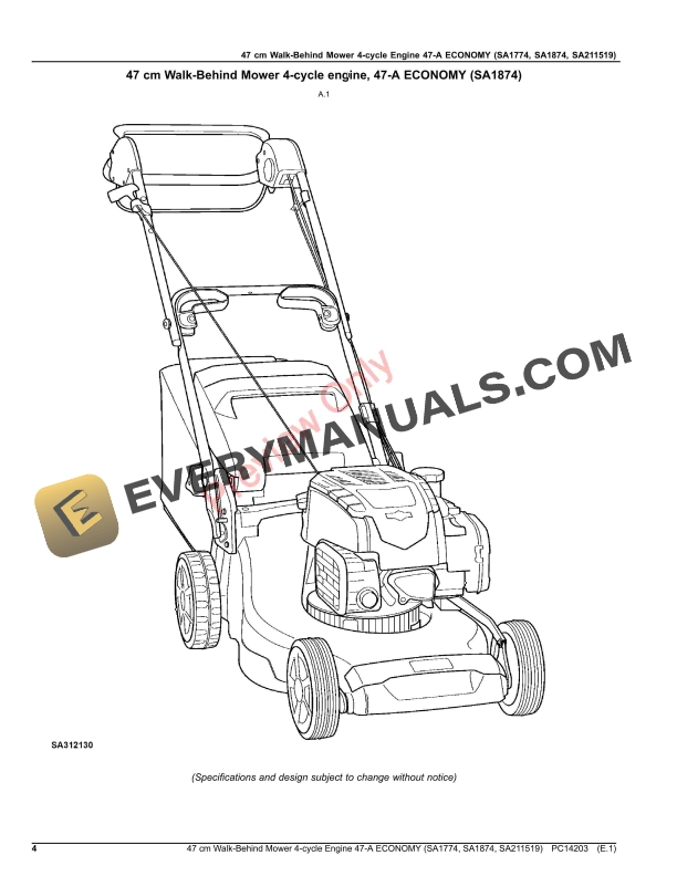 John Deere 47 cm Walk-Behind Mower 4-cycle Engine 47 Parts Catalog PC14203 13JUL20 5 John Deere 47 cm Walk-Behind Mower 4-cycle Engine 47 Parts Catalog PC14203 13JUL20-4
