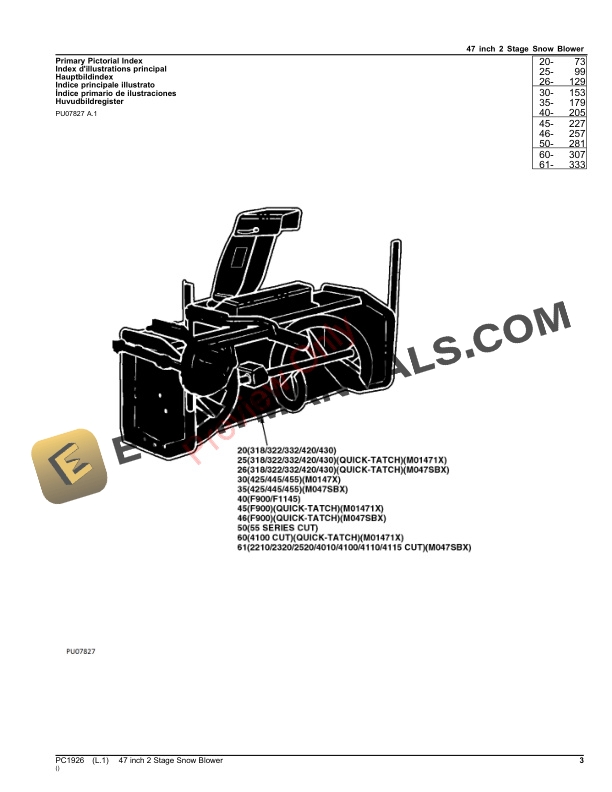 John Deere 47 inch 2 Stage Snow Blower Parts Catalog PC1926 22OCT23-3