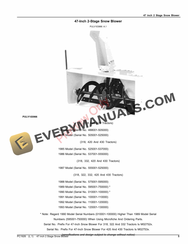 John Deere 47 inch 2 Stage Snow Blower Parts Catalog PC1926 22OCT23-5