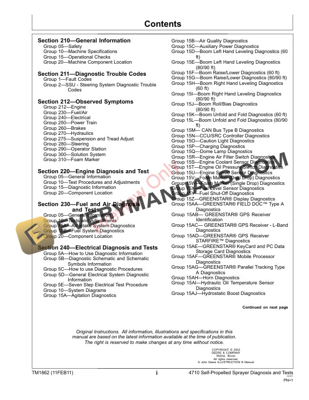 John Deere 4710 Self Propelled Sprayer 4000 Technical Manual TM1862 11FEB11 3