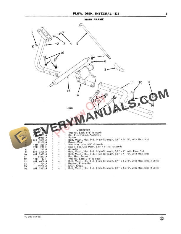 John Deere 472 Integral Disk Plow Parts Catalog PC298 01DEC59-5
