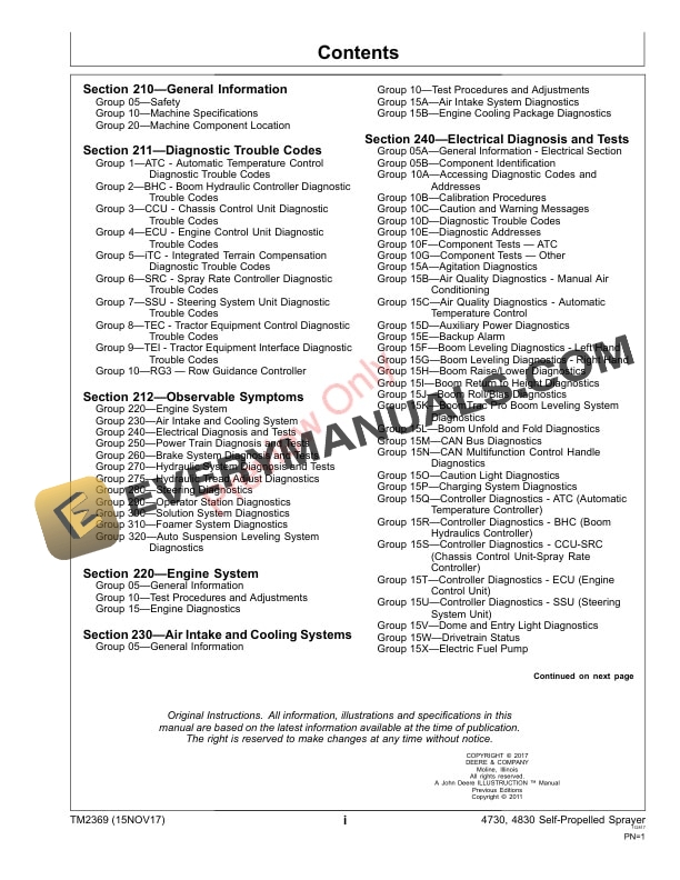 John Deere 4730 and 4830 Self Propelled Sprayers Diagnostic Technical Manual TM2369 15NOV17 3