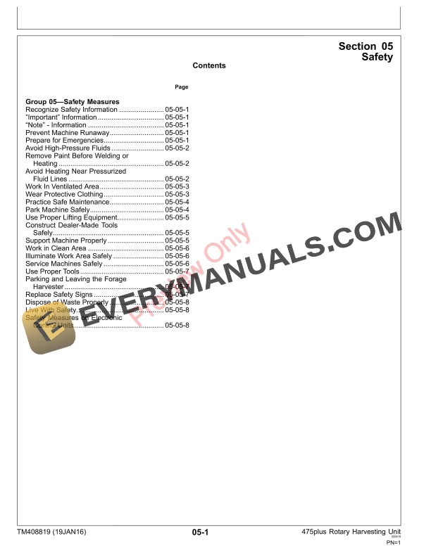 John Deere 475plus Rotary Harvesting Unit 000000 128911 Technical Manual TM408819 19JAN16 5