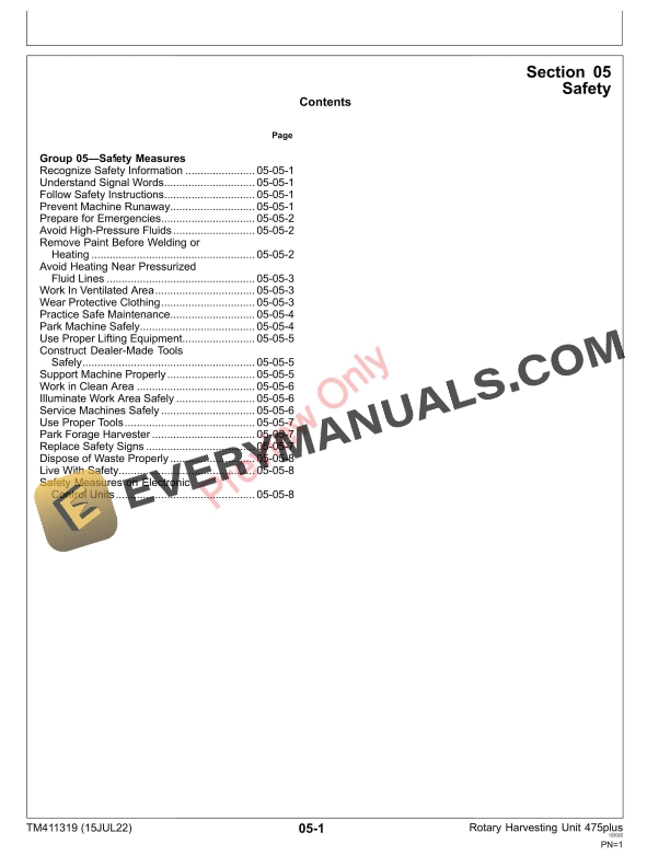 John Deere 475plus Rotary Harvesting Unit 128912 Technical Manual TM411319 15JUL22 5