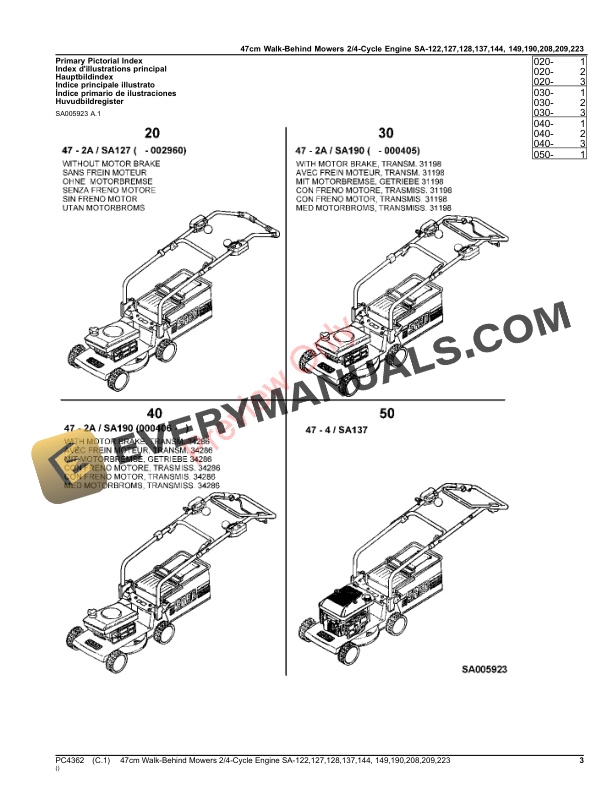 John Deere 47CM WALK-BEHIND MOWER, 24-CYCLE SA Parts Catalog PC4362 01MAY16-3