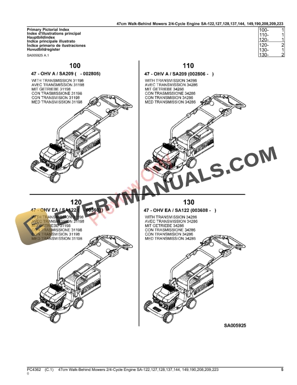 John Deere 47CM WALK-BEHIND MOWER, 24-CYCLE SA Parts Catalog PC4362 01MAY16-5