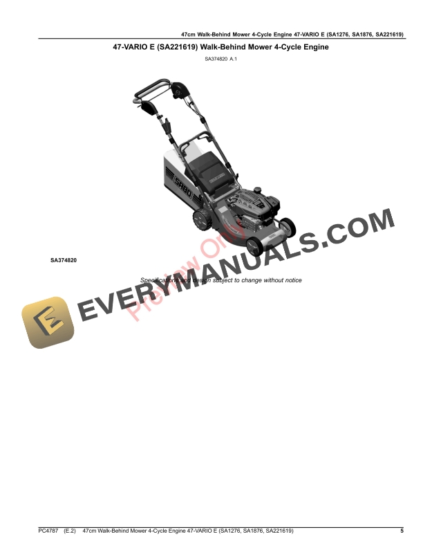 John Deere 47cm Walk-Behind Mower 4-Cycle Engine 47 Parts Catalog PC4787 19JUN19-5