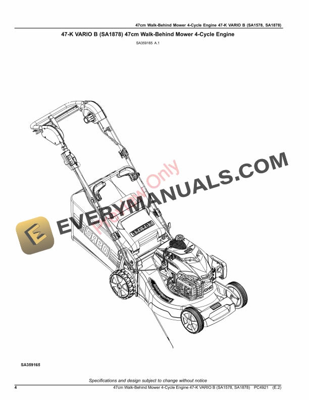 John Deere 47cm Walk-Behind Mower 4-Cycle Engine 47 Parts Catalog PC4921 06NOV20 5 John Deere 47cm Walk-Behind Mower 4-Cycle Engine 47 Parts Catalog PC4921 06NOV20-4