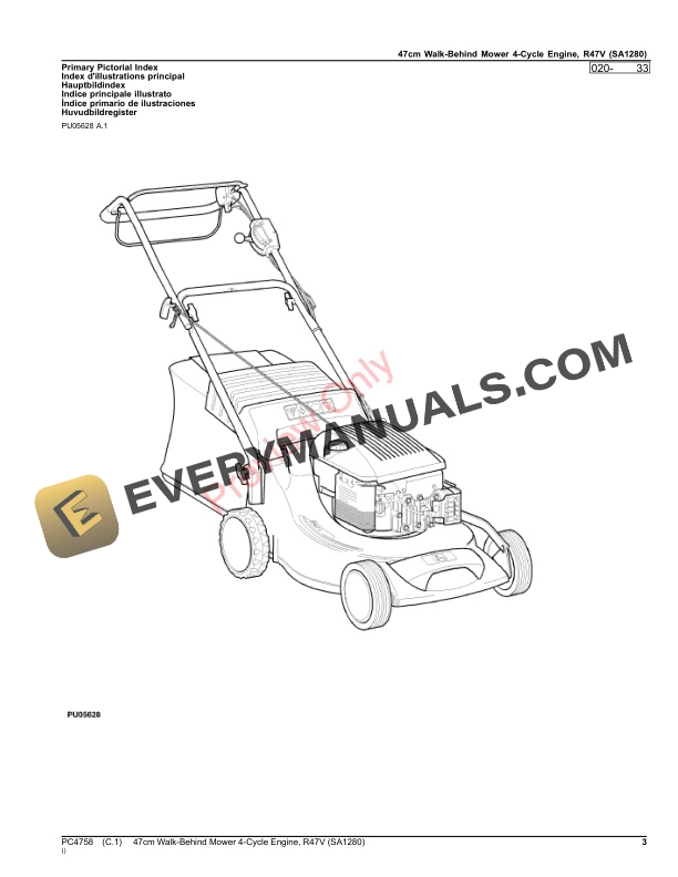 John Deere 47cm Walk-Behind Mower 4-Cycle Engine, R47V (SA1280) Parts Catalog PC4758 20JAN17-3