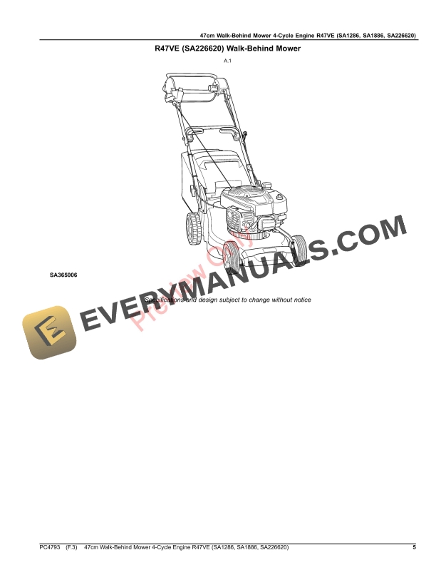 John Deere 47cm Walk-Behind Mower 4-Cycle Engine R47VE (SA1286, SA1886, SA226620) Parts Catalog PC4793 24JUL20-5