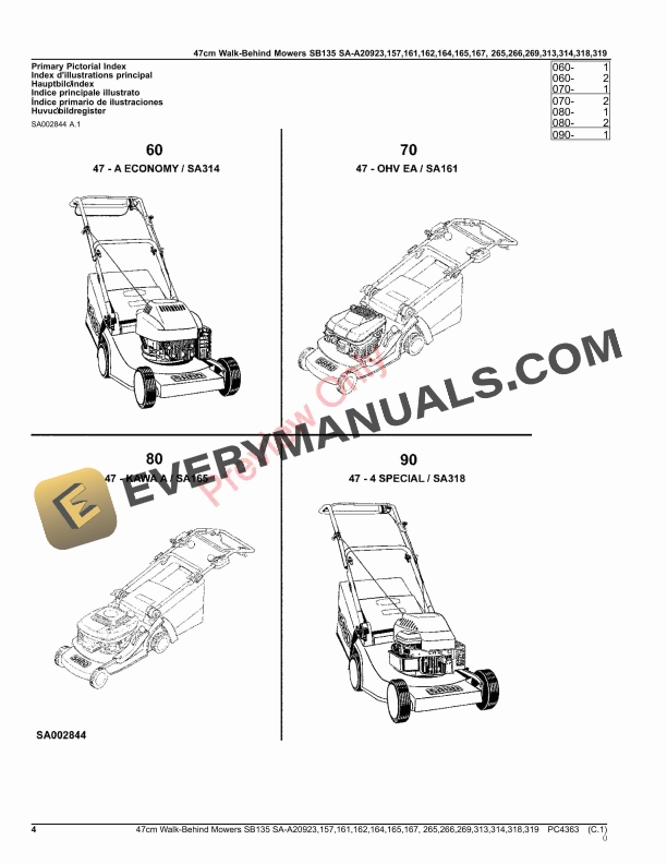 John Deere 47cm Walk-Behind Mowers 24-Cycle Engine SB135 SAA20923,SA157,SA161,SA162,SA164,SA165,SA167,SA265 Parts Catalog PC4363 03OCT16 5 John Deere 47cm Walk-Behind Mowers 24-Cycle Engine SB135 SAA20923,SA157,SA161,SA162,SA164,SA165,SA167,SA265 Parts Catalog PC4363 03OCT16-4