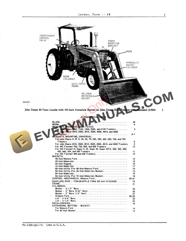 John Deere 48 Farm Loader Parts Catalog PC1108 01JUL71 3