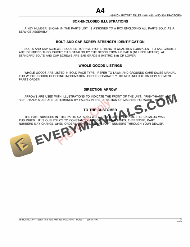 John Deere 48-Inch Rotary Tiller (For 318, 420 and 430 Tractors) Parts Catalog PC1927 10FEB03-5