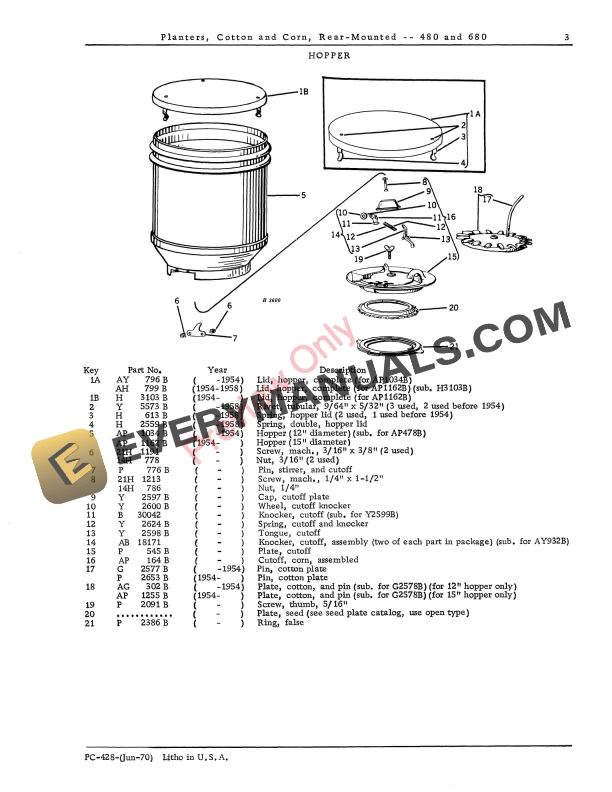 John Deere 480, 680 Cotton and Corn Planter Parts Catalog PC428 01JUN70-5