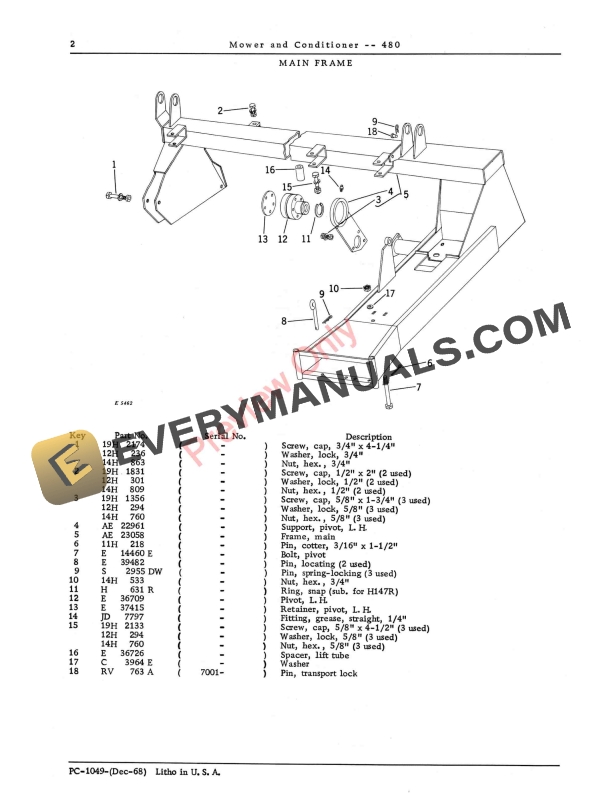 John Deere 480 Mower and Conditioner Parts Catalog PC1049 01DEC68 4