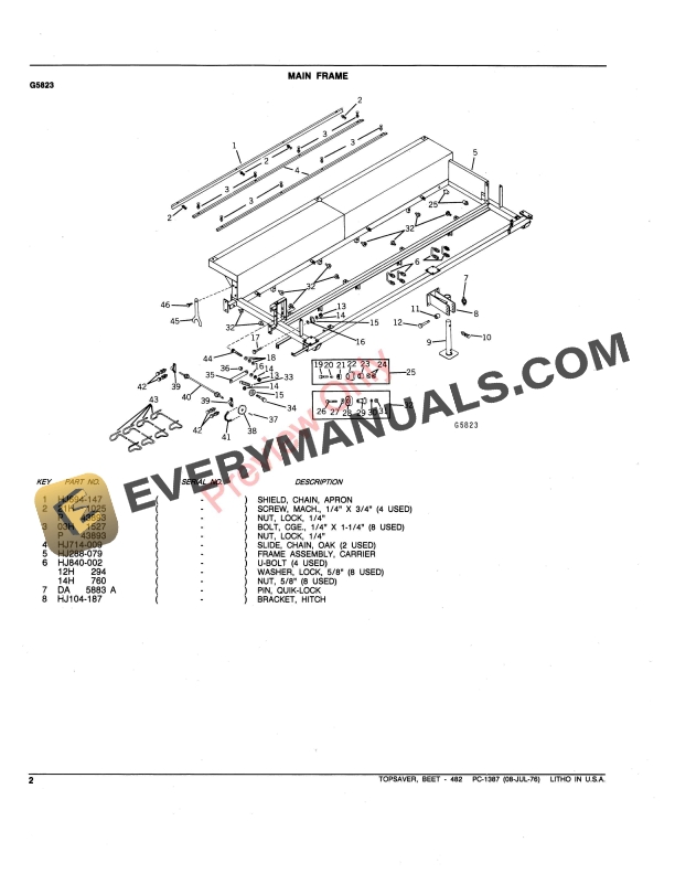 John Deere 482 Beet Topsaver Parts Catalog PC1387 08JUL76-4