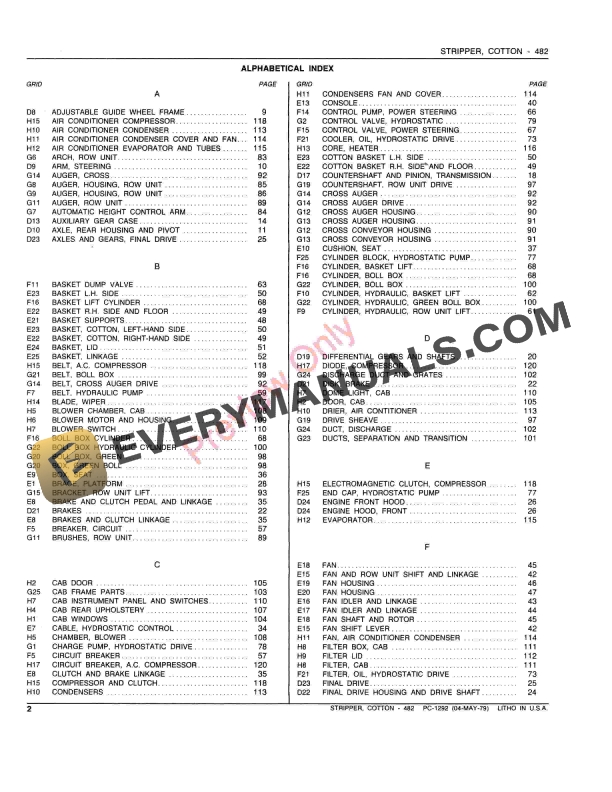 John Deere 482 Cotton Stripper Parts Catalog PC1292 01MAY79-4