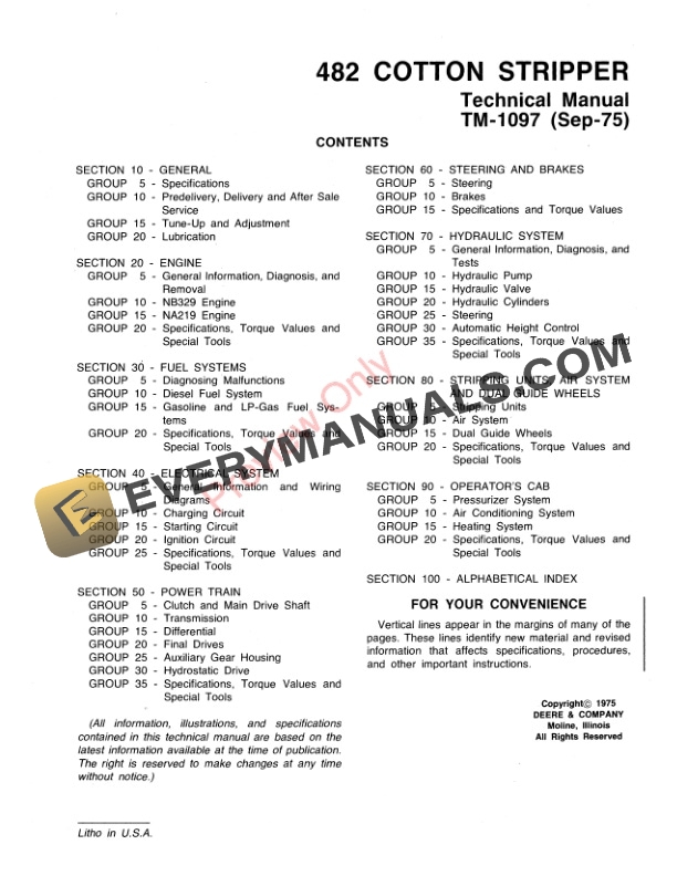 John Deere 482 Cotton Stripper Technical Manual TM1097 01SEP75 3