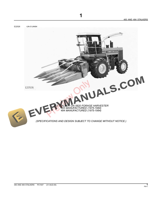 John Deere 483, 484 Stalkers Parts Catalog PC1547 11MAY11-3