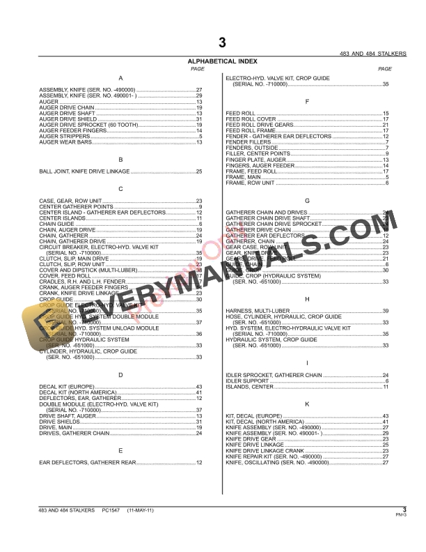 John Deere 483, 484 Stalkers Parts Catalog PC1547 11MAY11-5