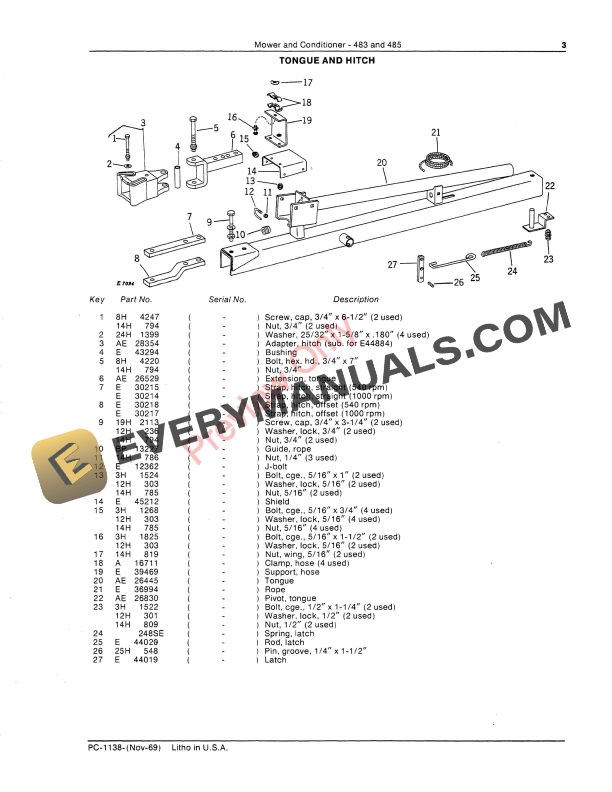 John Deere 483 485 Mower and Conditioner Parts Catalog PC1138 01NOV69 5