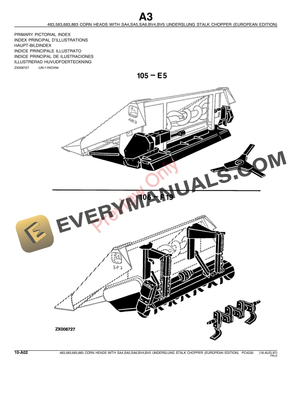 John Deere 483-883 Corn Heads wUnderslung Stalk Chopper Parts Catalog PC4230 01AUG97-4