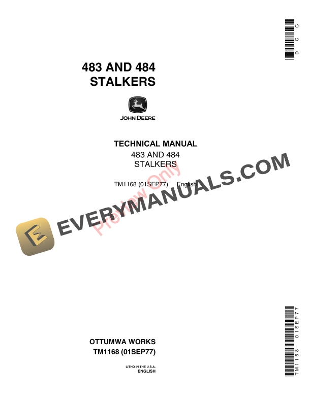 John Deere 483 and 484 Stalkers Technical Manual TM1168 01SEP77-1