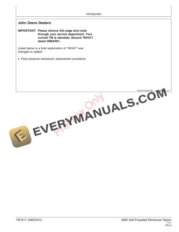 John Deere 4890 Self Propelled Windrower Technical Manual TM1617 09NOV01 3