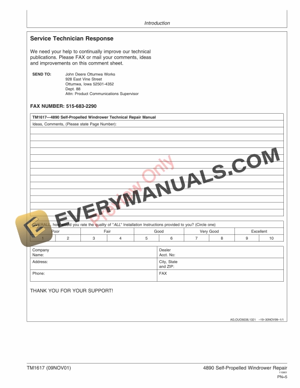 John Deere 4890 Self Propelled Windrower Technical Manual TM1617 09NOV01 5