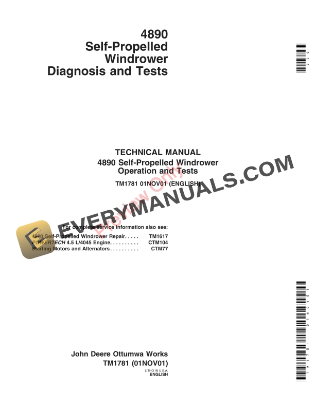 John Deere 4890 Self-Propelled Windrowers Technical Manual TM1781 01NOV01-1