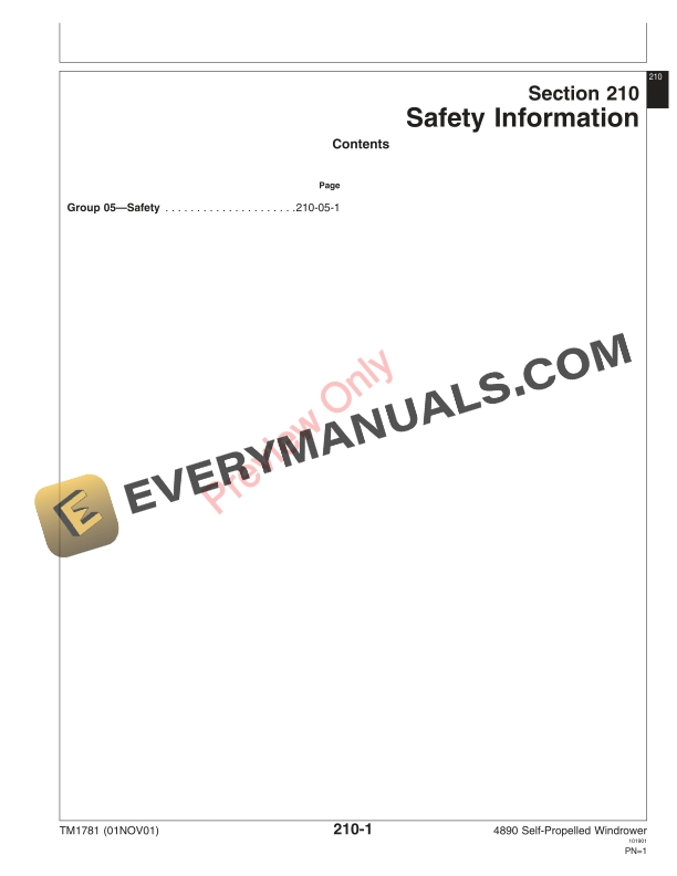 John Deere 4890 Self Propelled Windrowers Technical Manual TM1781 01NOV01 5