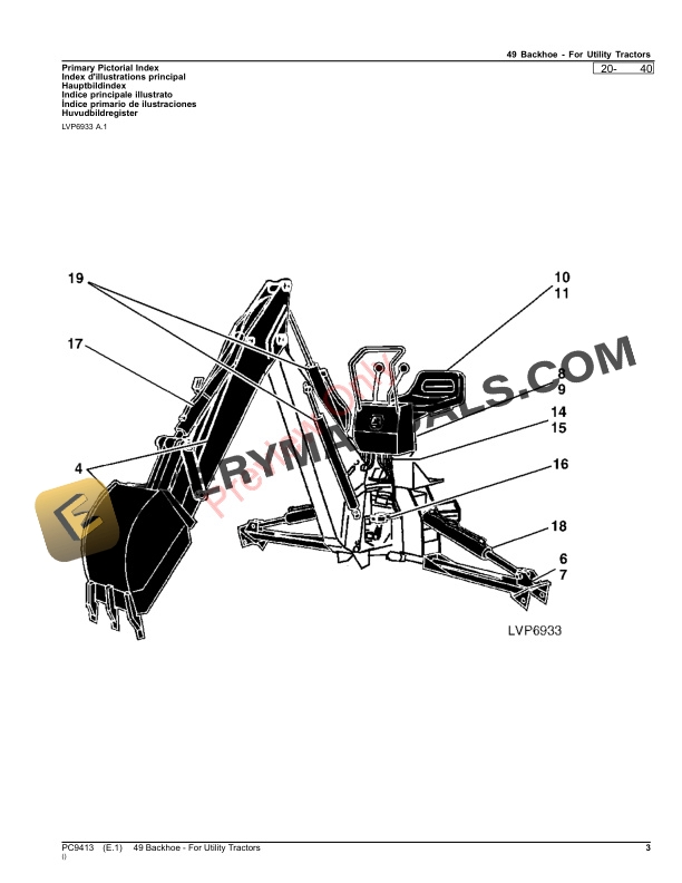 John Deere 49 BACKHOE – FOR UTILITY TRACTORS Parts Catalog PC9413 31DEC21-3