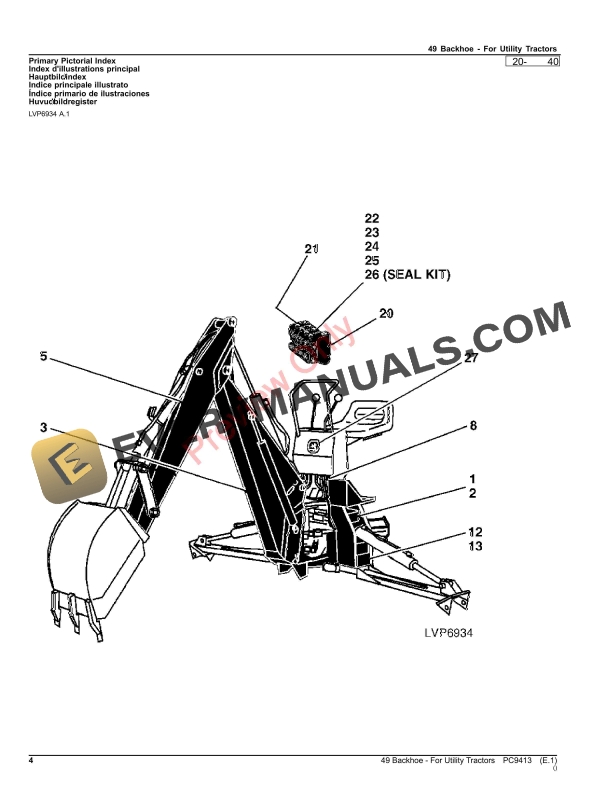 John Deere 49 BACKHOE – FOR UTILITY TRACTORS Parts Catalog PC9413 31DEC21-4