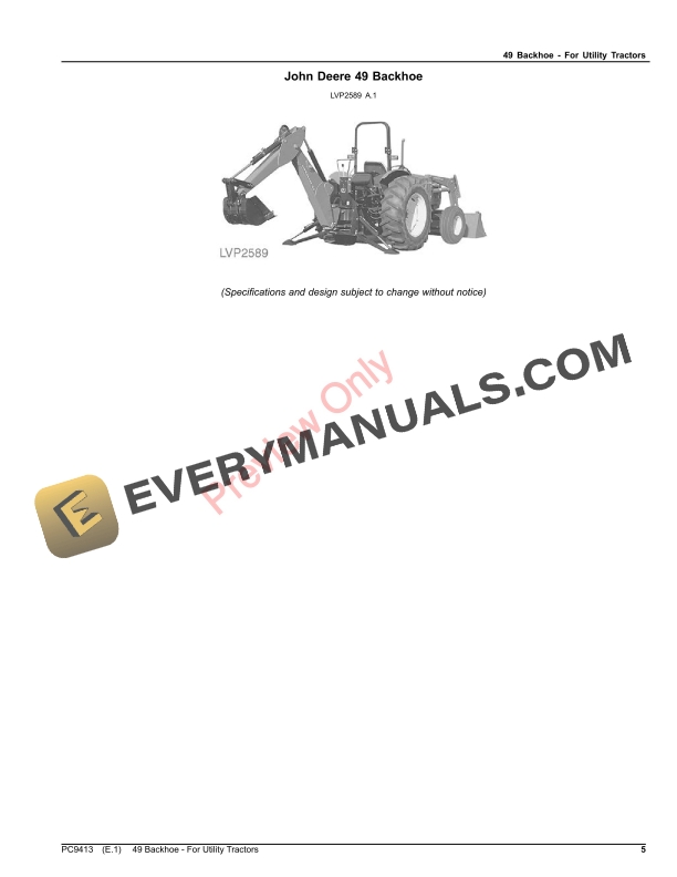 John Deere 49 BACKHOE – FOR UTILITY TRACTORS Parts Catalog PC9413 31DEC21-5
