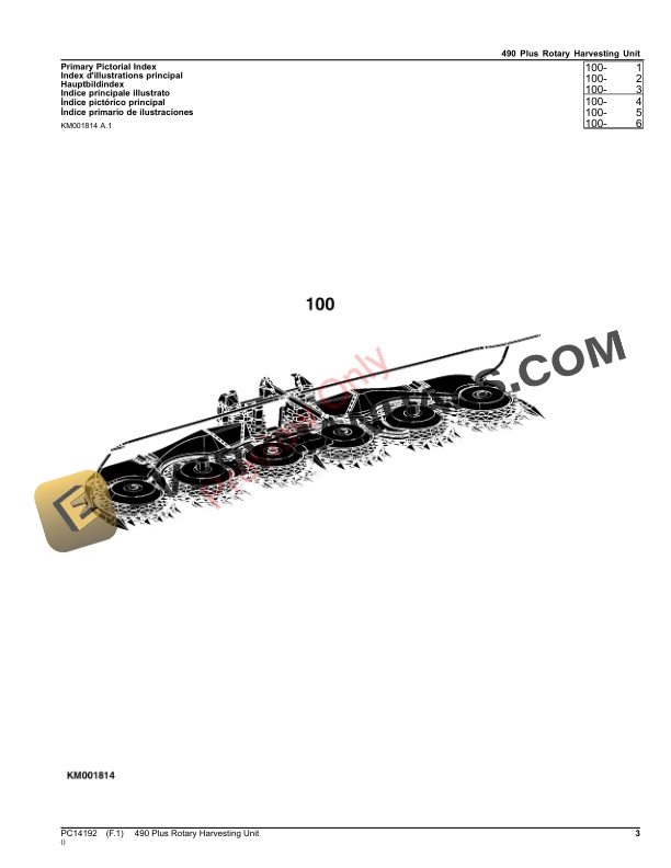 John Deere 490 Plus Rotary Harvesting Unit Parts Catalog PC14192 25JUL23-3