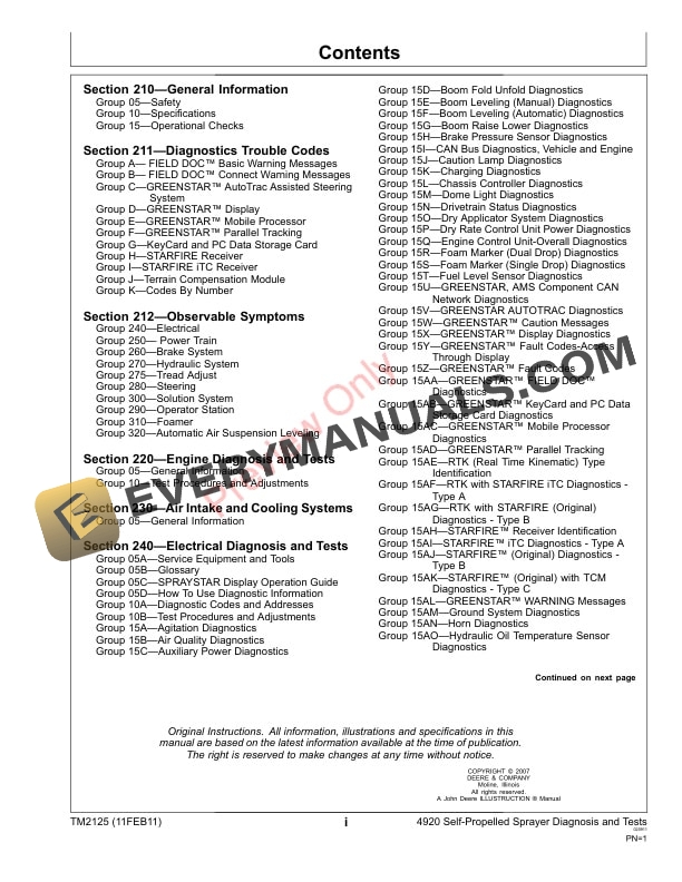 John Deere 4920 Self Propelled Sprayer Technical Manual TM2125 11FEB11 3