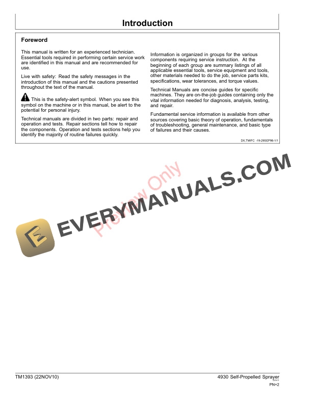 John Deere 4930 Self Propelled Sprayer Technical Manual TM1393 22NOV10 2