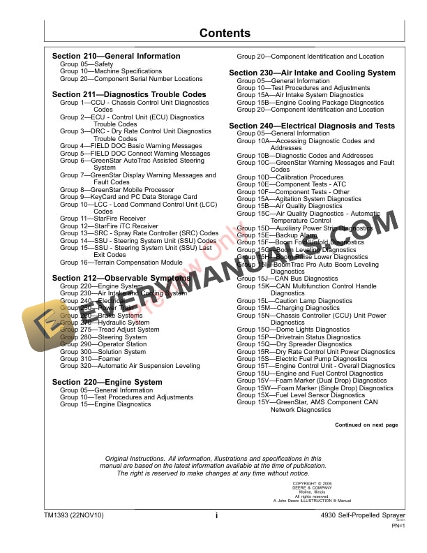 John Deere 4930 Self Propelled Sprayer Technical Manual TM1393 22NOV10 3
